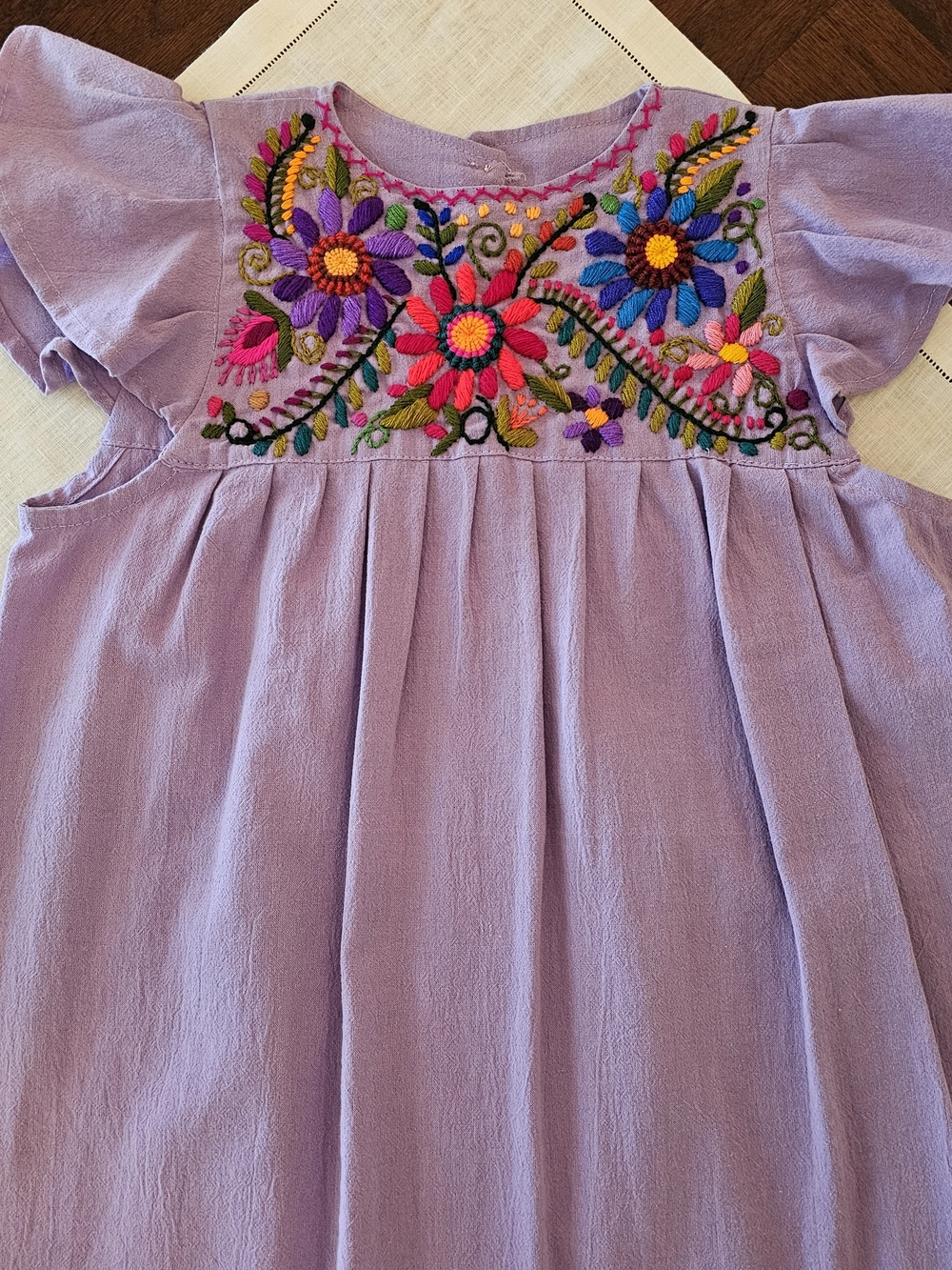 Boutique Luna Antigua Girls Guatemala Embroidered Floral Flutter A-Line Dress 6